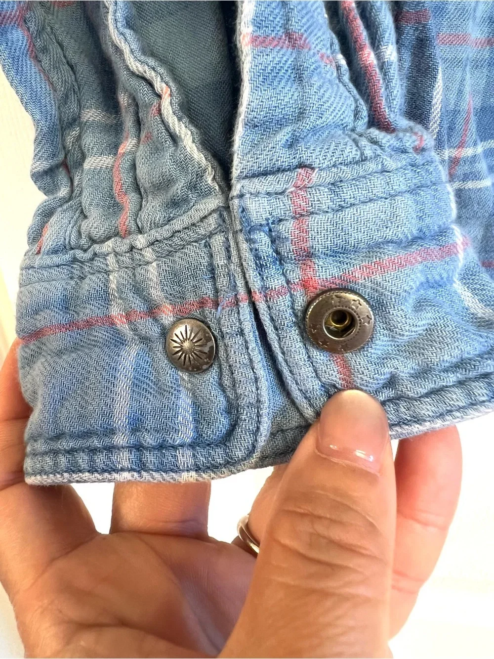 Faherty men S reversible long-sleeve cotton work shirt blue plaid retro vintage